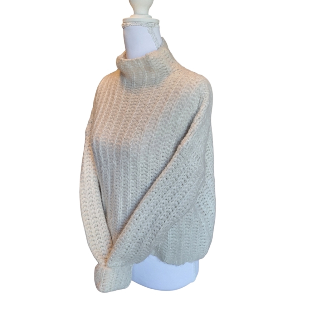 Aerie Wool Alpaca Blend Cream Colored Chunky Knit Mock Neck Sweater - Picture 3 of 7